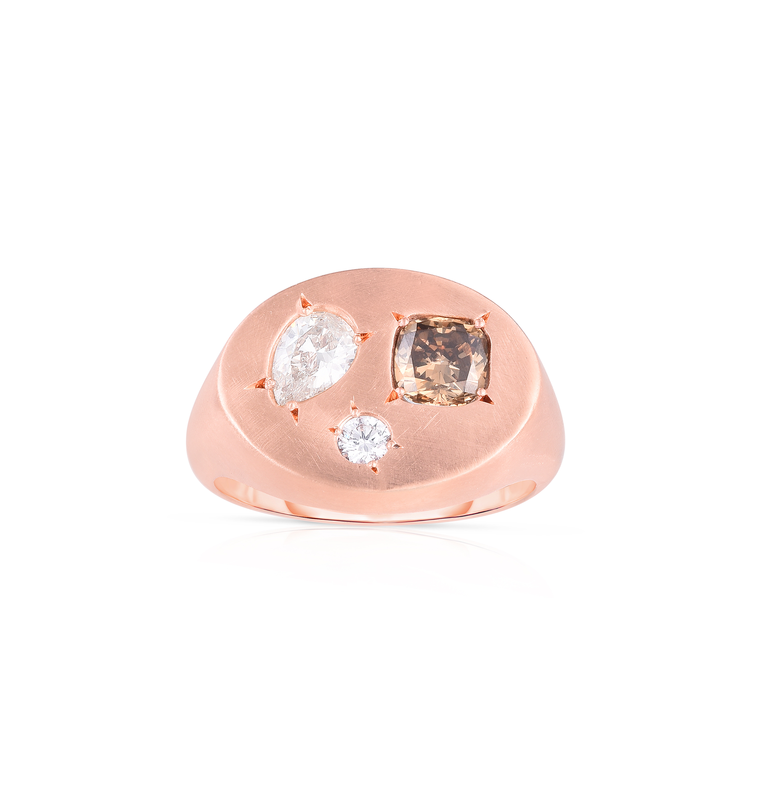 Sabel Collection Rose Gold Brown and White Diamond Signet Ring